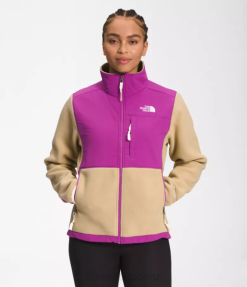 Khaki Stone/Purple Cactus Flower/Gardenia White BP48149 Clothing The North Face Denali Jacket Women
